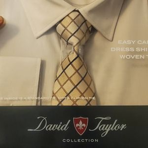 David Taylor Taupe Dress Shirt With Tie